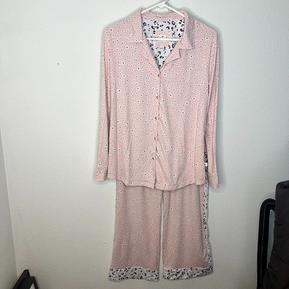 Women's Echo 2 pc Pajama Lounge Set Pink Floral Cheetah Size Large